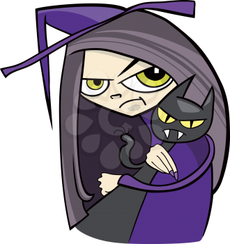 Royalty Free Clipart Image of a Witch and Black Cat