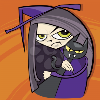 Royalty Free Clipart Image of a Witch and Her Cat