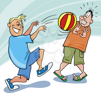 Royalty Free Clipart Image of a Boy Throwing a Ball at Another Boy