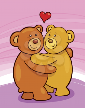 Royalty Free Clipart Image of Teddy Bears in Love