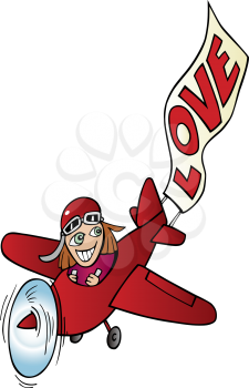 Royalty Free Clipart Image of a Girl Flying in a Plane With a Love Banner