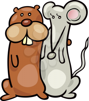 Royalty Free Clipart Image of a Hamster Embracing a Mouse