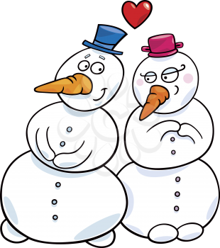 Royalty Free Clipart Image of a Snowman in Love