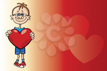 Royalty Free Clipart Image of a Boy Holding a Heart