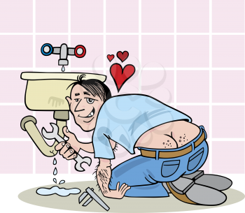 Royalty Free Clipart Image of a Plumber With Hearts Above Him