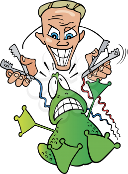 Royalty Free Clipart Image of a Crazy Scientist With a Frog