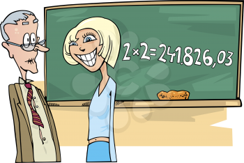 Royalty Free Clipart Image of a Girl Talking to a Math Teacher