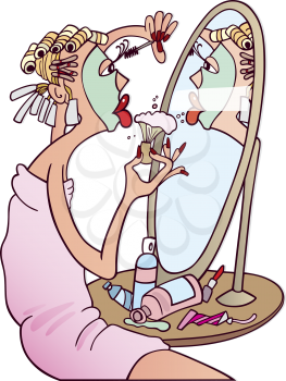 Royalty Free Clipart Image of a Woman Putting on Makeup