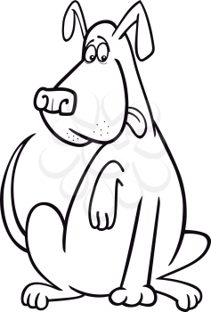 Cartoon coloring page illustration of funny sitting dog