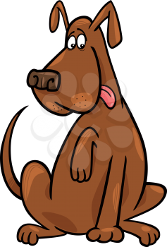 Cartoon illustration of funny brown sitting dog
