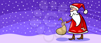 Greeting Card Cartoon Illustration of Santa Claus or Papa Noel with small Sack with Christmas Presents