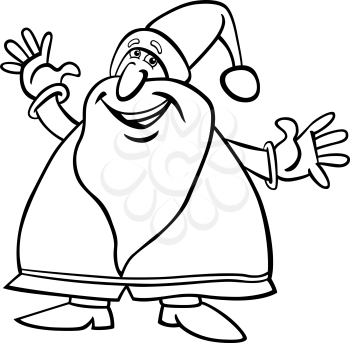 Cartoon Illustration of Cheerful Christmas Santa Claus or Papa Noel for Coloring Book