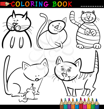 Coloring Book or Page Cartoon Illustration of Funny Cats for Children