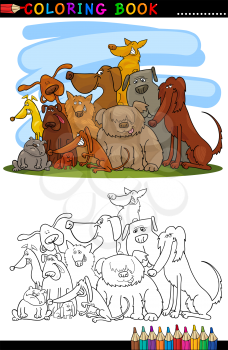 Coloring Book or Page Cartoon Illustration of Cute Dogs Group for Children