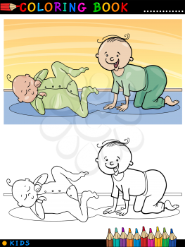 Coloring Book or Page Cartoon Illustration of Cute Babies and Children