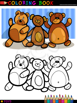 Coloring Book or Page Cartoon Illustration of Cute Teddy Bears Toys