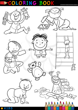 Coloring Book or Page Cartoon Illustration of Funny Cute Babies and Children