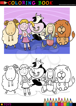 Coloring Book or Page Cartoon Illustration of Cute Mascot Toys