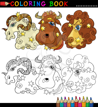 Coloring Book or Page Cartoon Illustration of Animals Fantasy Characters