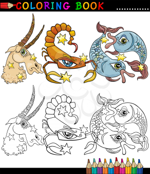 Coloring Book or Page Cartoon Illustration of Animals Fantasy Characters