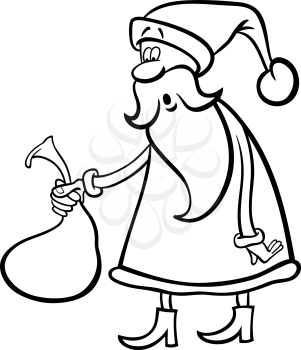 Cartoon Illustration of Funny Santa Claus or Papa Noel holding Very Small Sack with Christmas Presents for Coloring Book