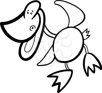 Cartoon Illustration of Funny Dancing Playful Duck or Duckling for Coloring Book