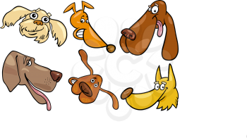 Cartoon Illustration of Different Happy Dogs Heads Collection Set