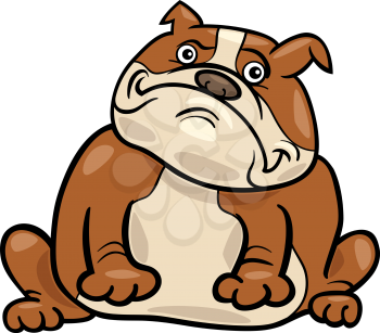 Cartoon Illustration of Funny Purebred English Bulldog Dog