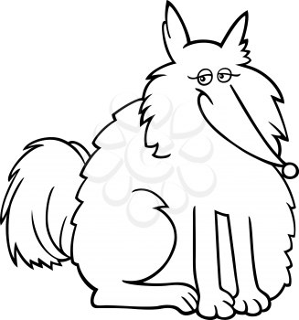 Cartoon Illustration of Funny Purebred Eskimo Dog or Spitz for Coloring Book