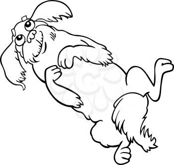 Cartoon Illustration of Happy Fluffy Dog or Pekingese for Coloring Book