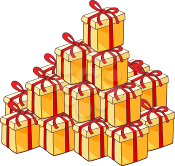 Cartoon Illustration of Heap of Many Christmas Presents or Gifts
