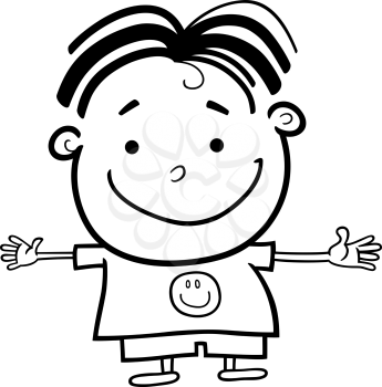 Cartoon Illustration of Cute Little Happy Boy for Coloring Book or Page