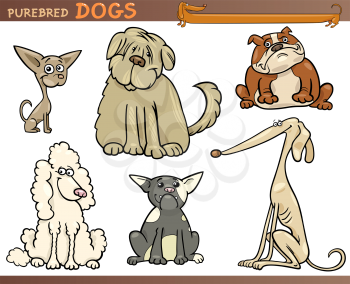 Cartoon Comic Illustration of Canine Breeds or Purebred Dogs Set