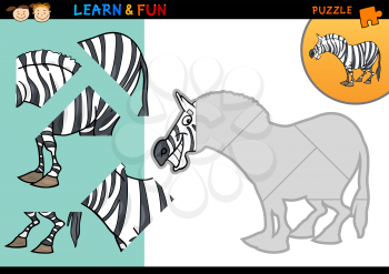 Cartoon Illustration of Education Puzzle Game for Preschool Children with Funny Zebra