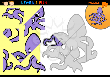 Cartoon Illustration of Education Puzzle Game for Preschool Children with Funny Octopus