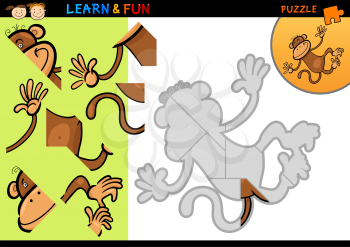 Cartoon Illustration of Education Puzzle Game for Preschool Children with Funny Monkey