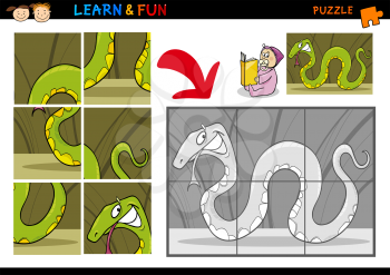 Cartoon Illustration of Education Puzzle Game for Preschool Children with Funny Snake Animal