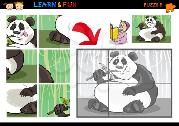 Cartoon Illustration of Education Puzzle Game for Preschool Children with Funny Panda Bear Animal