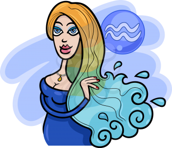 Illustration of Beautiful Woman Cartoon Character and Aquarius Horoscope Zodiac Sign