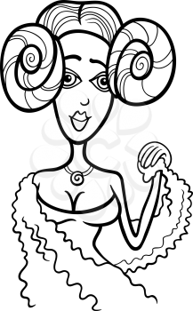 Illustration of Beautiful Woman Cartoon Character or Aries Horoscope Zodiac Sign for coloring