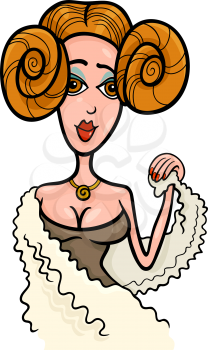 Illustration of Beautiful Woman Cartoon Character or Aries Horoscope Zodiac Sign
