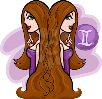 Royalty Free Clipart Image of Two Women Representing the Gemini Zodiac