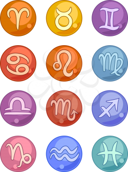 Vector Illustration of Zodiac Horoscope Signs Icons Set