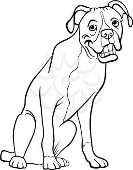 Black and White Cartoon Illustration of Funny Boxer Purebred Dog for Coloring Book