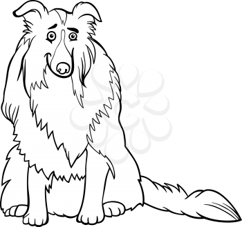 Black and White Cartoon Illustration of Funny Collie Purebred Dog for Coloring Book