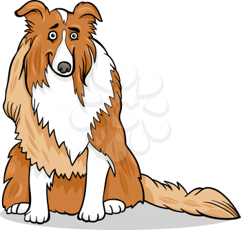 Cartoon Illustration of Funny Collie Purebred Dog