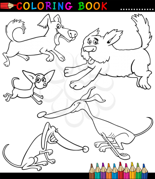 Coloring Book or Coloring Page Black and White Cartoon Illustration of Funny Playful Dogs or Puppies