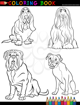Coloring Book Black and White Cartoon Illustration of Cute Purebred Dogs