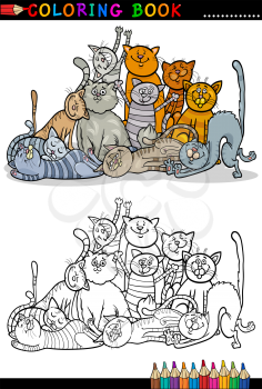 Cartoon Illustration of Happy Cats or Kittens Group for Coloring Book or Coloring Page
