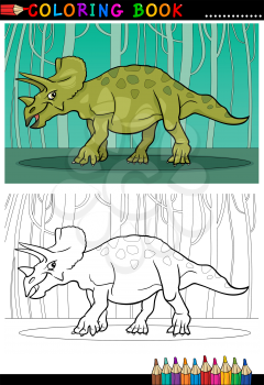 Cartoon Illustration of Triceratops Dinosaur Reptile Species in Prehistoric World for Coloring Book and Education